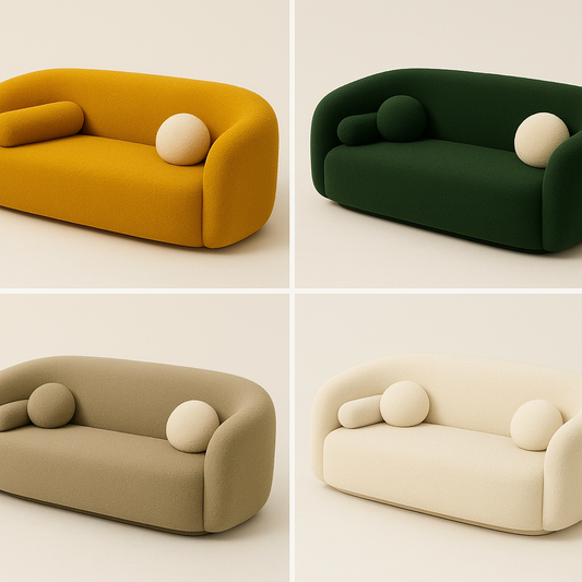 Luna Curved Bouclé Sofa – Mustard Gold