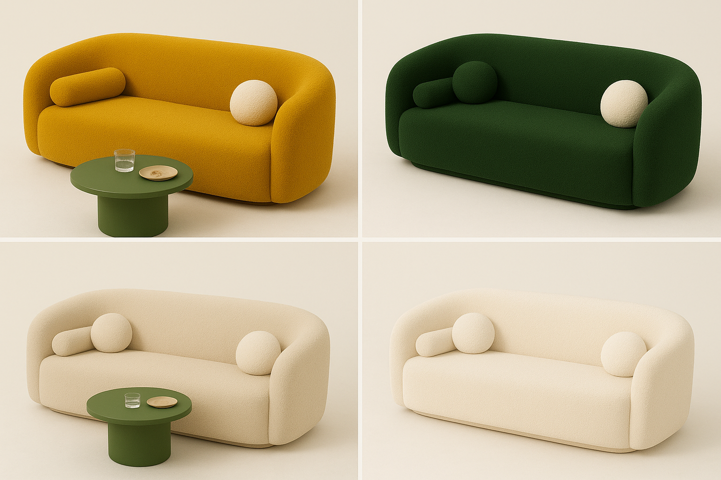 Luna Curved Bouclé Sofa – Mustard Gold