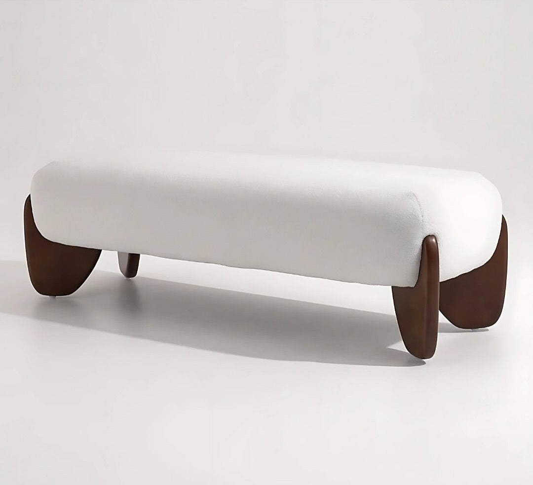 Modern Minimalist Upholstered Bench – Wooden Base