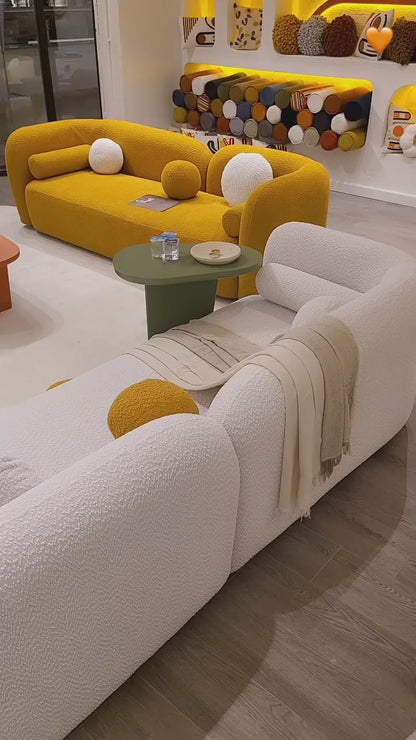 Luna Curved Bouclé Sofa – Mustard Gold